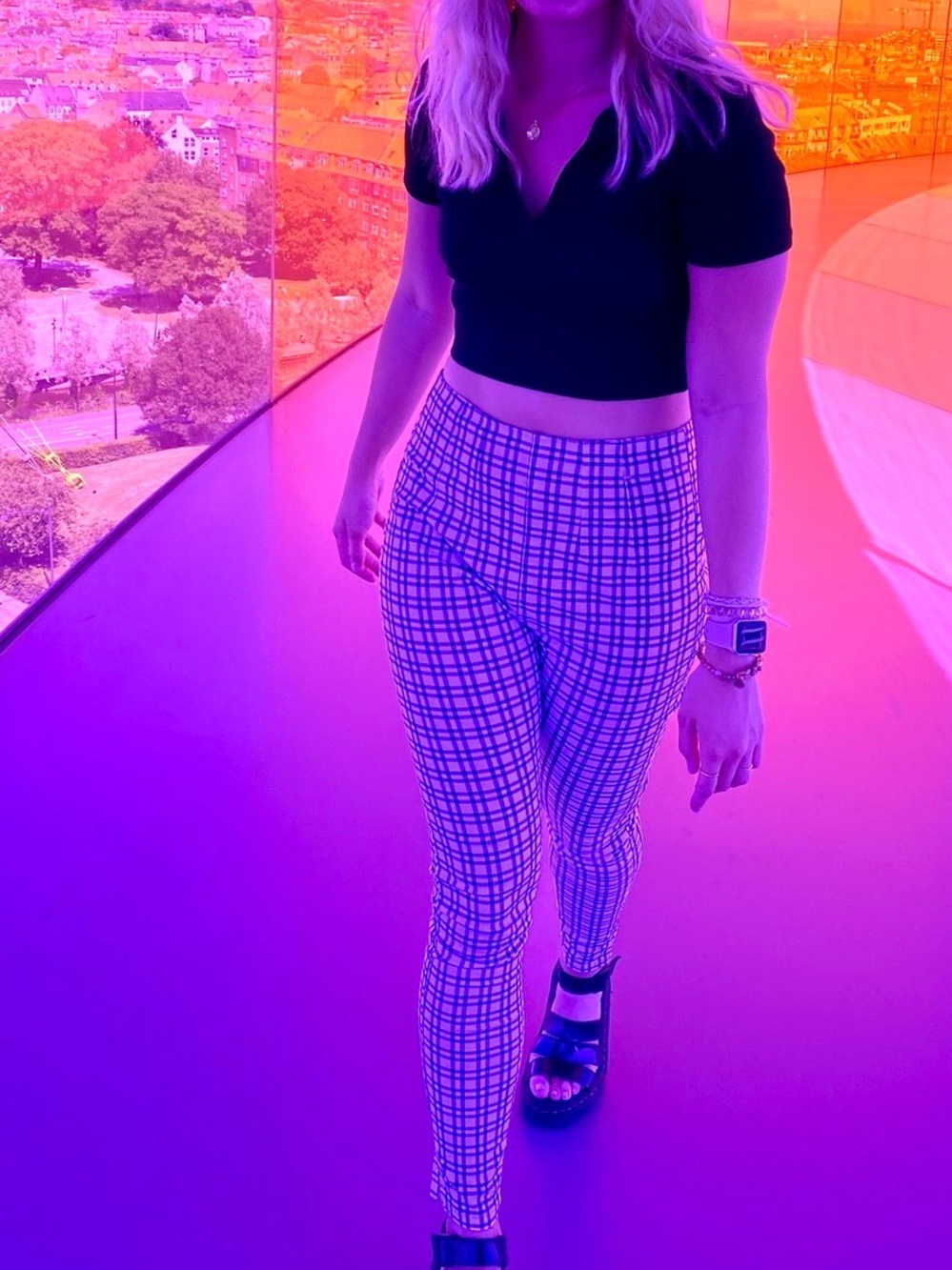 Urban Outfitters Black & White Plaid Fitted Trousers